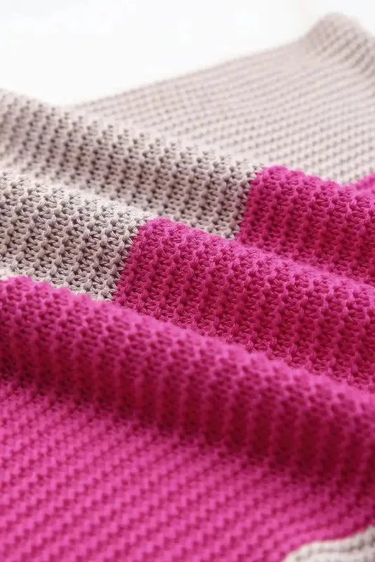 Rose Contrast Stripe Knit Half Sleeve Sweater - Fashionfitz