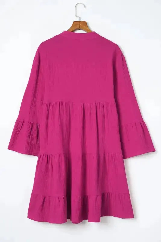 Rose Crinkled Tiered Shirt Dress - Fashionfitz