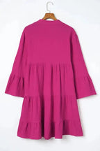 Rose Crinkled Tiered Shirt Dress - Fashionfitz