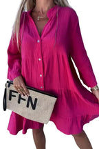 Rose Crinkled Tiered Shirt Dress - Fashionfitz