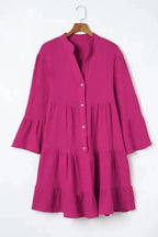 Rose Crinkled Tiered Shirt Dress - Fashionfitz