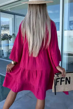 Rose Crinkled Tiered Shirt Dress - Fashionfitz
