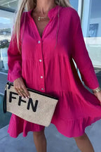 Rose Crinkled Tiered Shirt Dress - Fashionfitz