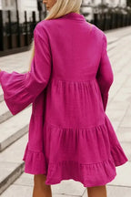 Rose Crinkled Tiered Shirt Dress - Fashionfitz