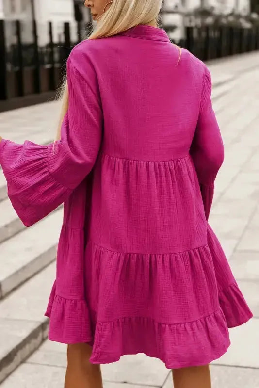 Rose Crinkled Tiered Shirt Dress - Fashionfitz