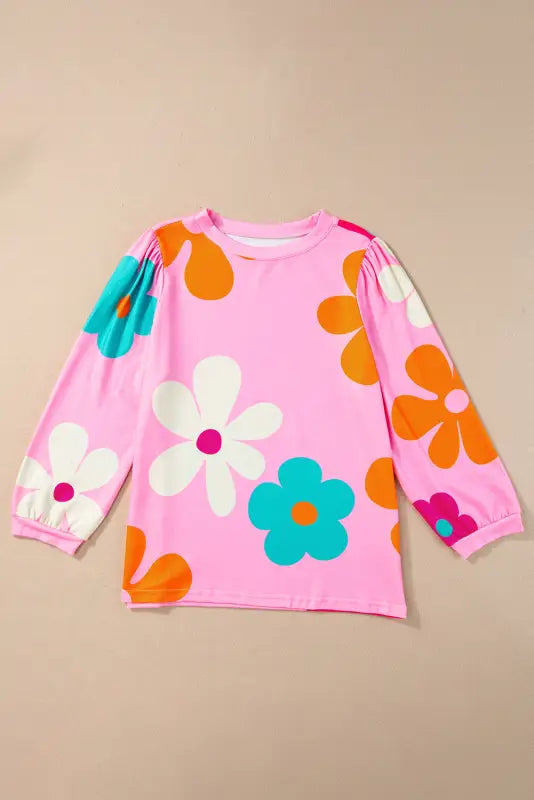 Rose cute flower print bracelet sleeve top - tops & tees