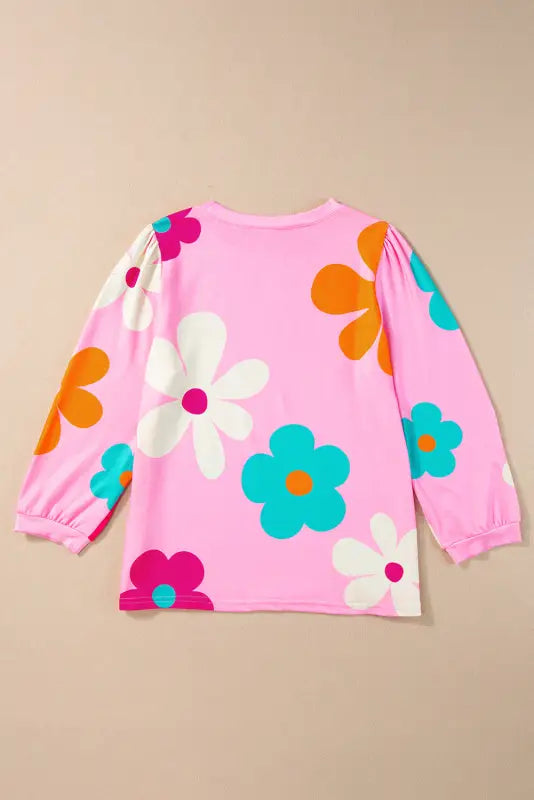 Rose cute flower print bracelet sleeve top - tops & tees