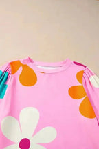 Rose Cute Flower Print Bracelet Sleeve Top - Fashionfitz