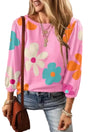 Rose floral print bracelet sleeve round neck top front view — Fashionfitz UK