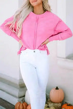 Rose Exposed Seamed High Low Raw Edge Sweatshirt - Fashionfitz