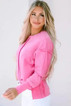 Rose Exposed Seamed High Low Raw Edge Sweatshirt - Fashionfitz