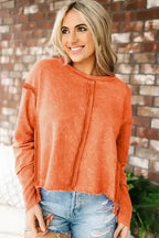 Rose Exposed Seamed High Low Raw Edge Sweatshirt - Fashionfitz