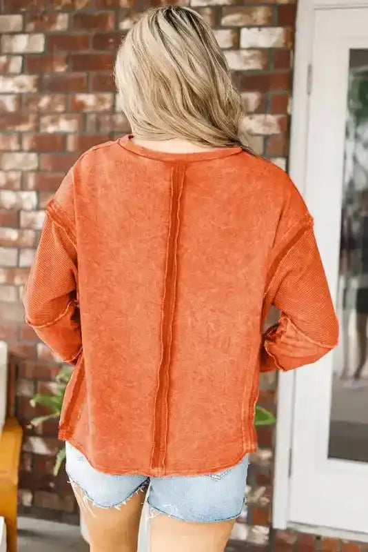 Rose Exposed Seamed High Low Raw Edge Sweatshirt - Fashionfitz