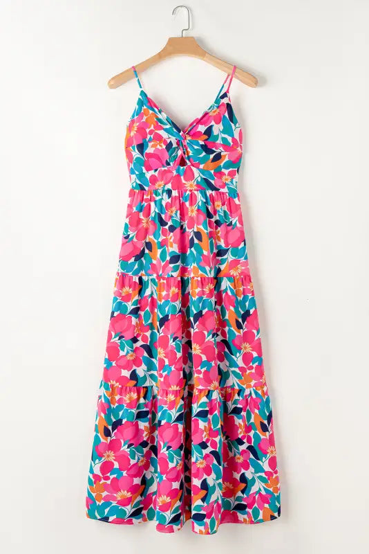 Rose floral maxi dress - twisted smocked back tiered - dresses/maxi dresses