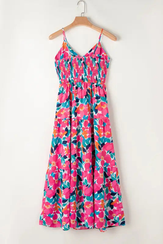 Rose floral maxi dress - twisted smocked back tiered - dresses/maxi dresses