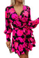 Rose floral mini dress - v neck wrap bishop sleeve - dresses