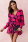 Rose floral mini dress - v neck wrap bishop sleeve - dresses