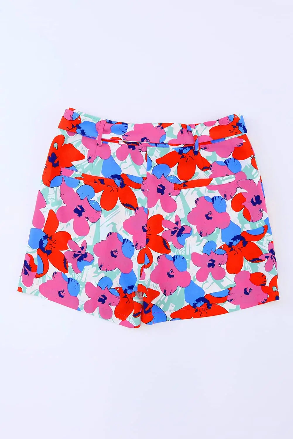 Rose floral print belted shorts