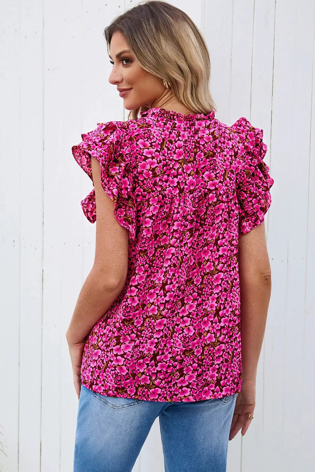 Rose floral print puff sleeve babydoll mini dress - bodycon dresses