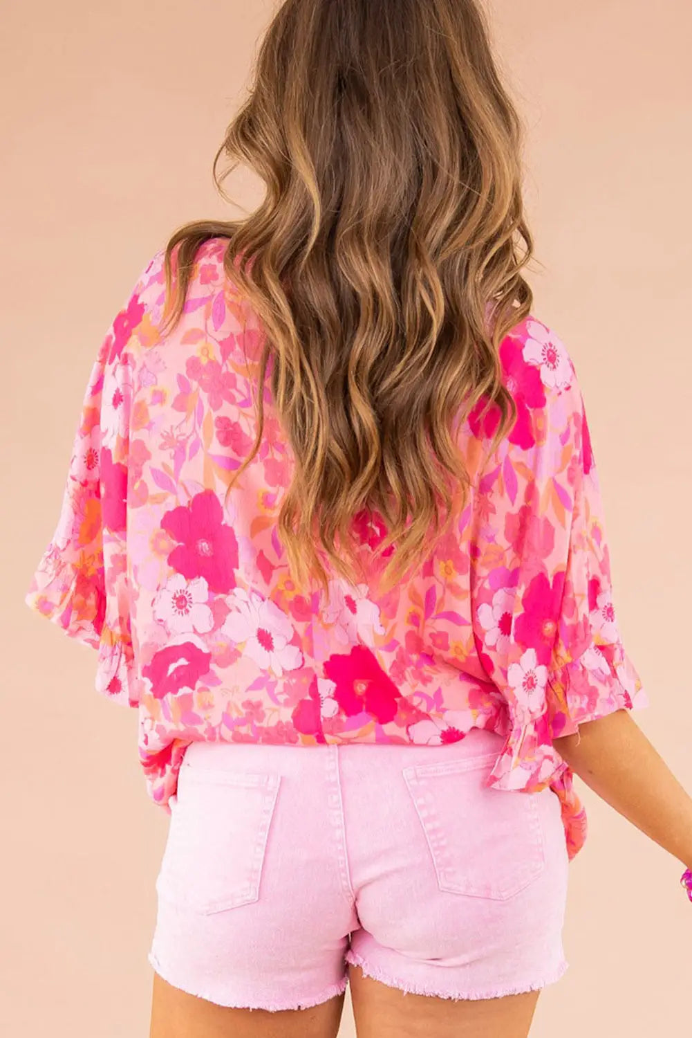 Rose floral print ruffled half sleeve plus size babydoll blouse