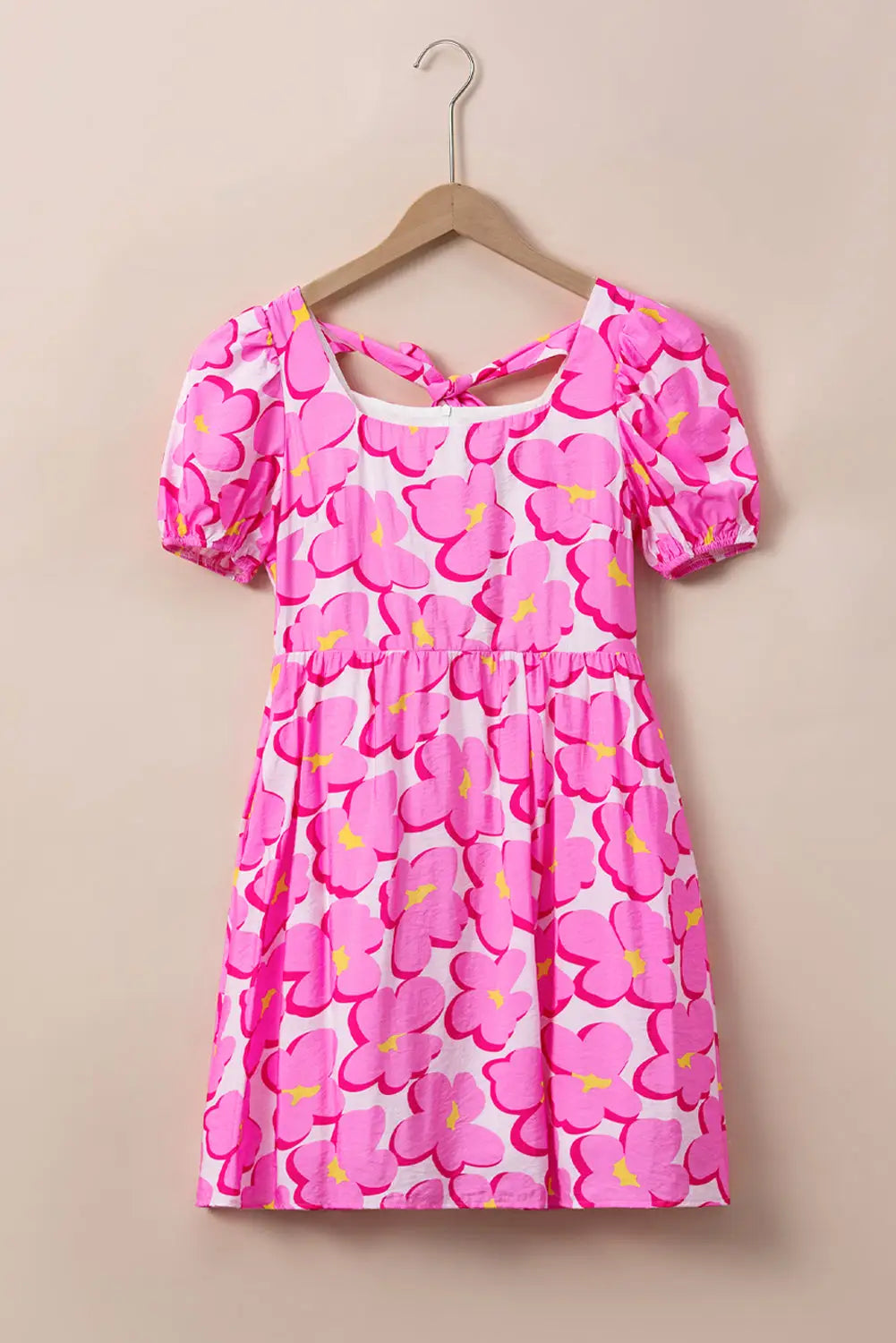 Rose floral print square neck empire waist flowy dress - s / 81% viscose + 19% polyamide - dresses/floral dresses
