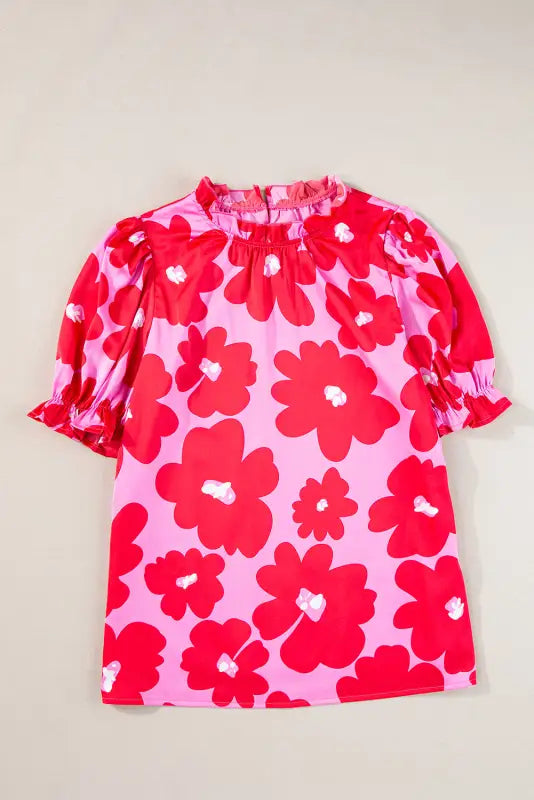 Rose floral puff sleeve blouse - tops/blouses & shirts