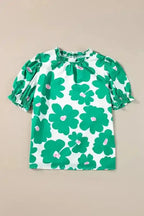 Rose Floral Puff Sleeve Blouse - Fashionfitz