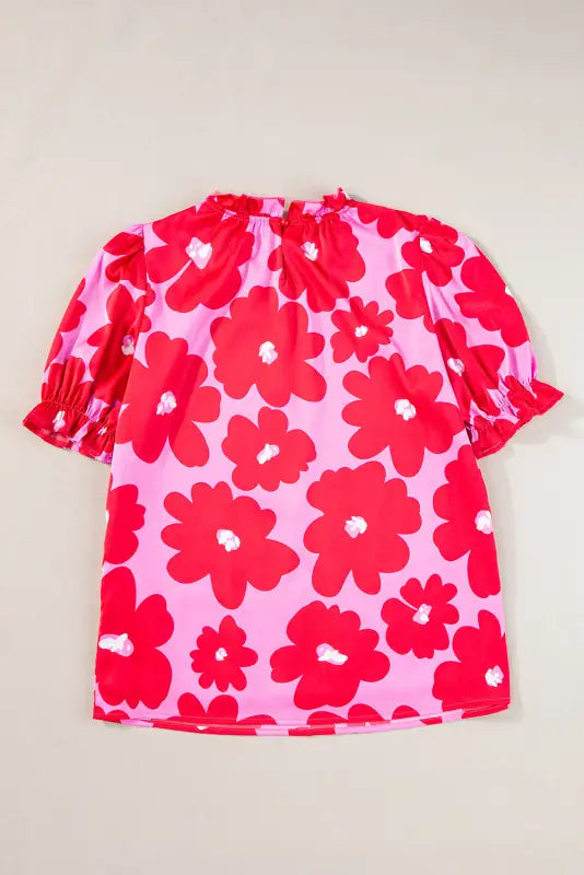 Rose floral puff sleeve blouse - tops/blouses & shirts