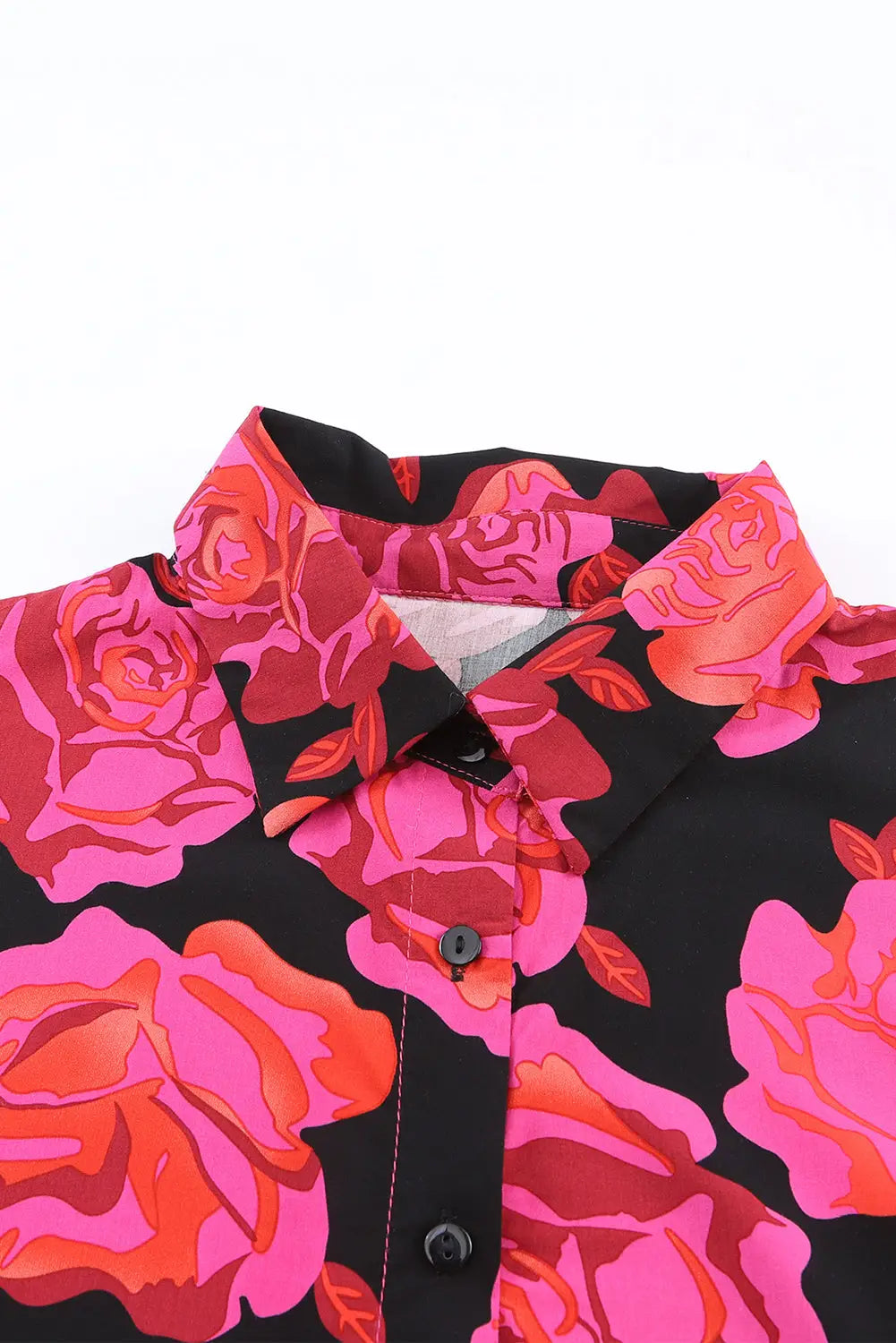 Rose floral shirred cuffs long sleeve shirt - tops