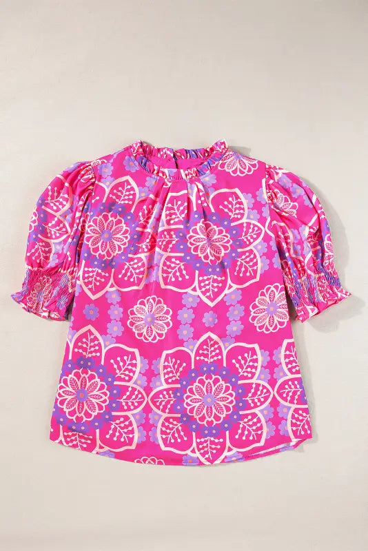 Rose floral smocked blouse - blouses