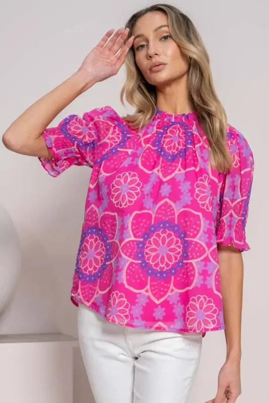 Rose floral smocked blouse - blouses