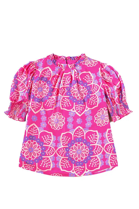 Rose floral smocked blouse - blouses