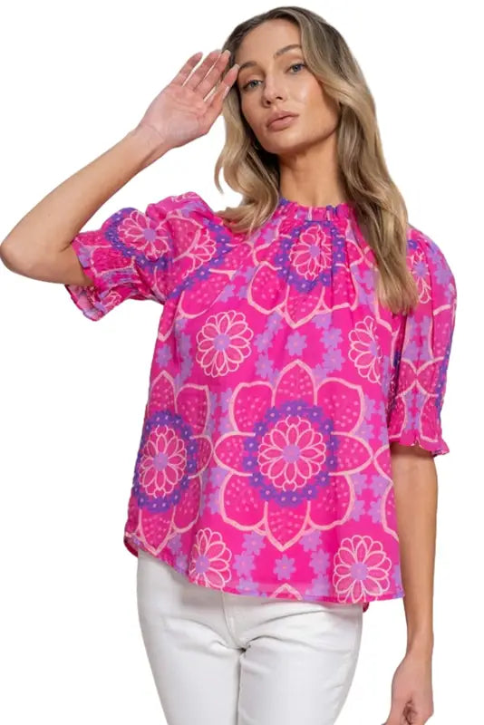 Rose floral smocked blouse - blouses