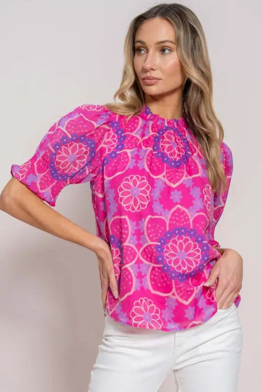 Rose floral smocked blouse - blouses