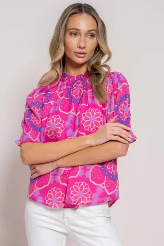 Rose floral smocked blouse - blouses