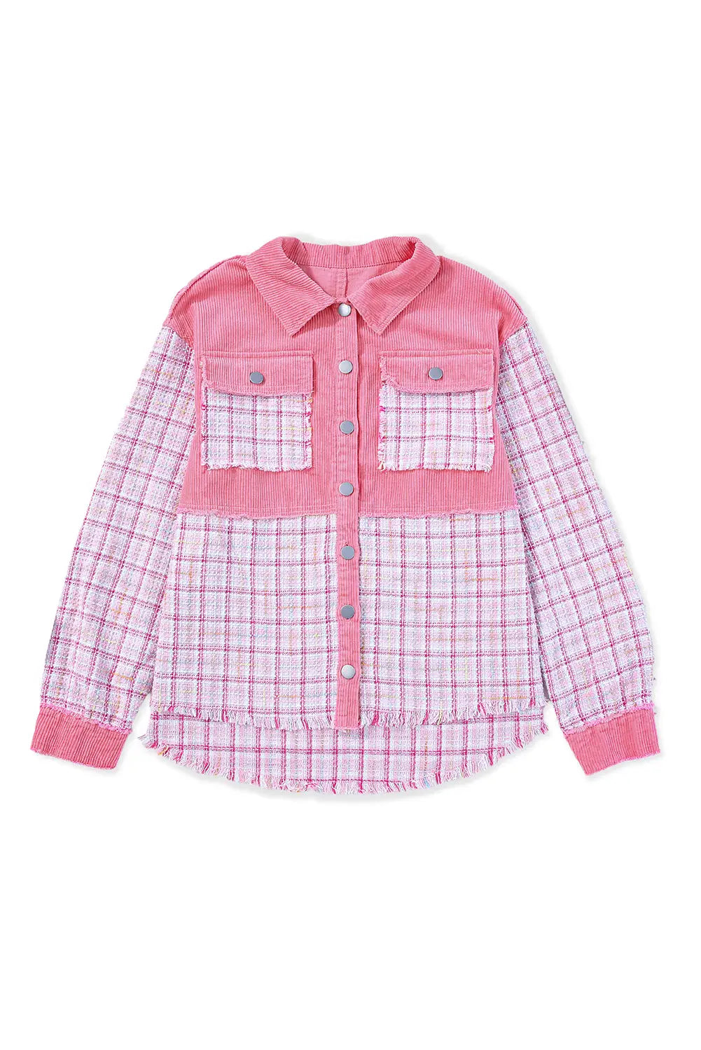 Rose frayed tweed plaid patchwork buttoned jacket - shackets