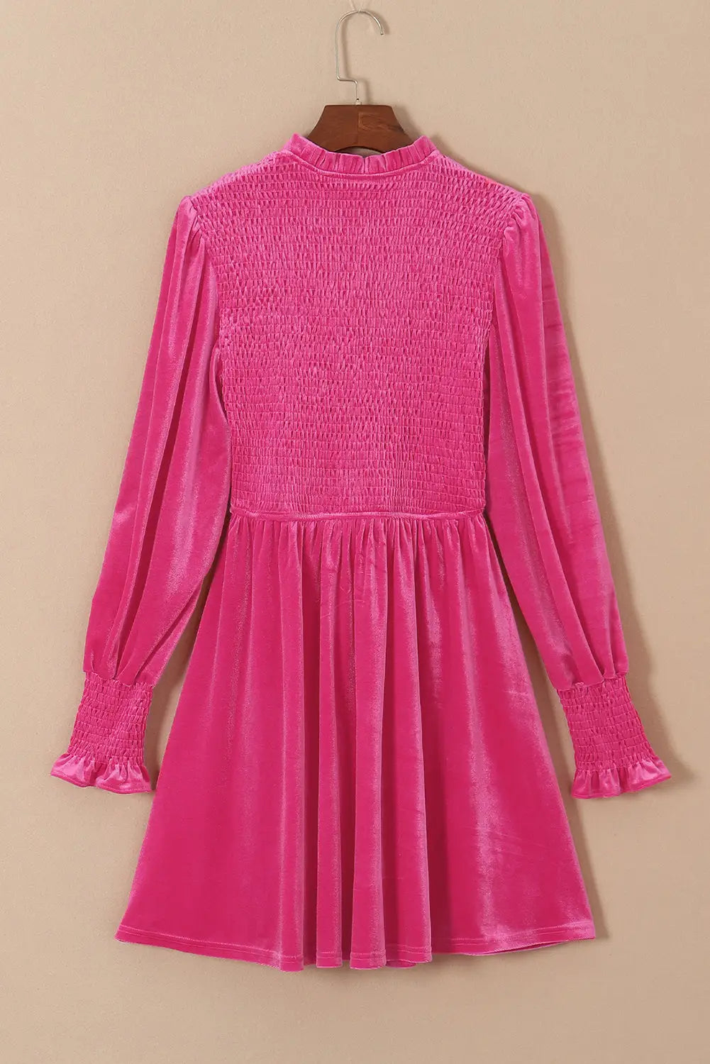 Rose frilled neck smocked bodice velvet dress - mini dresses