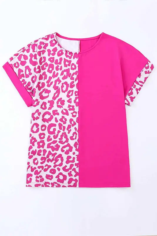 Rose half leopard patchwork top - t-shirts