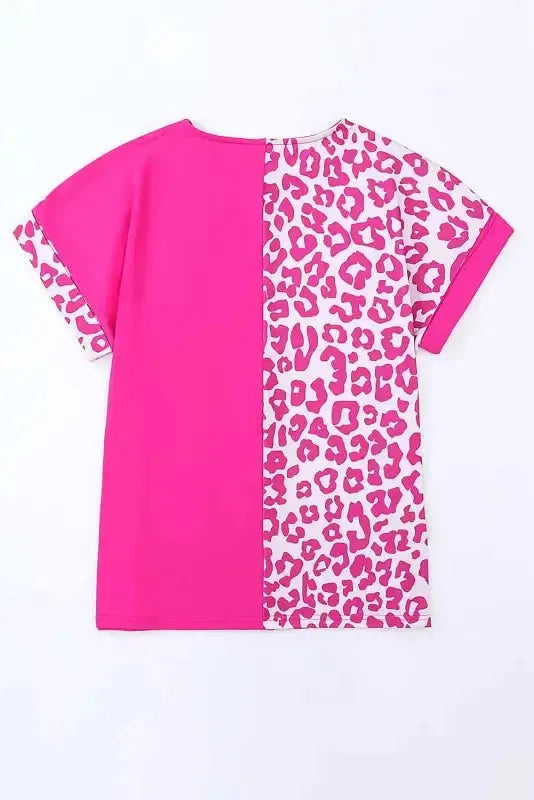 Rose Half Leopard Patchwork Top - Fashionfitz