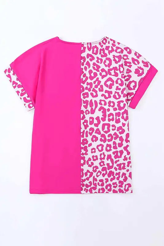 Rose half leopard patchwork top - t-shirts