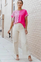 Rose Half Leopard Patchwork Top - Fashionfitz