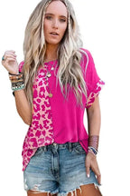 Rose Half Leopard Patchwork Top - Fashionfitz