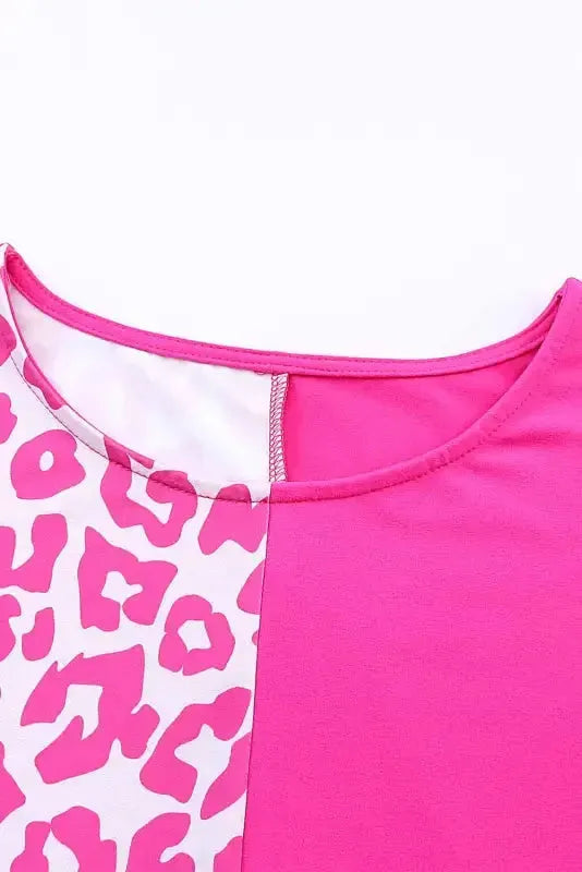 Rose Half Leopard Patchwork Top - Fashionfitz