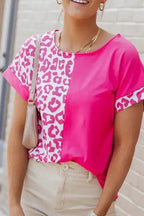 Rose Half Leopard Patchwork Top - Fashionfitz