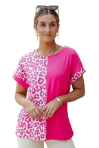 Rose Half Leopard Patchwork Top - Fashionfitz