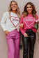 Rose heart xoxo pattern drop shoulder rib knit sweater - sweaters & cardigans