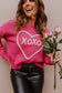 Rose heart xoxo pattern drop shoulder rib knit sweater - sweaters & cardigans