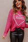 Rose heart xoxo pattern drop shoulder rib knit sweater - sweaters & cardigans