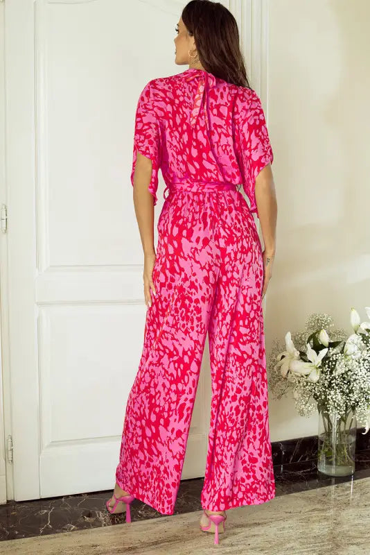 Rose leopard loose jumpsuit - jumpsuits