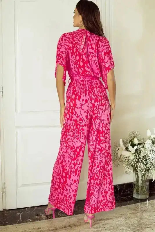 Rose Leopard Loose Jumpsuit - Fashionfitz